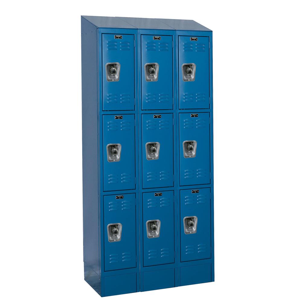 Hallowell ReadyBuilt II Locker, 707 Marine Blue, Triple Tier, 3-Wide, Assembled. Picture 1