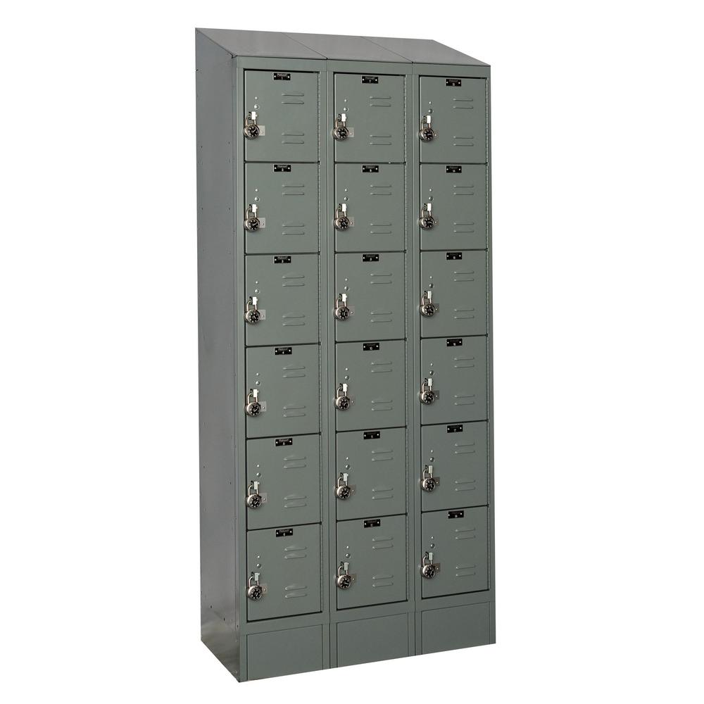 Hallowell ReadyBuilt II Locker, 725 Dark Gray, 6-Tier, 3-Wide, Assembled. Picture 1