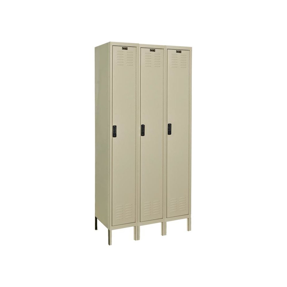 Hallowell DigiTech Electronic Locker, 729 Tan, Single Tier, 3-Wide, Assembled. Picture 1