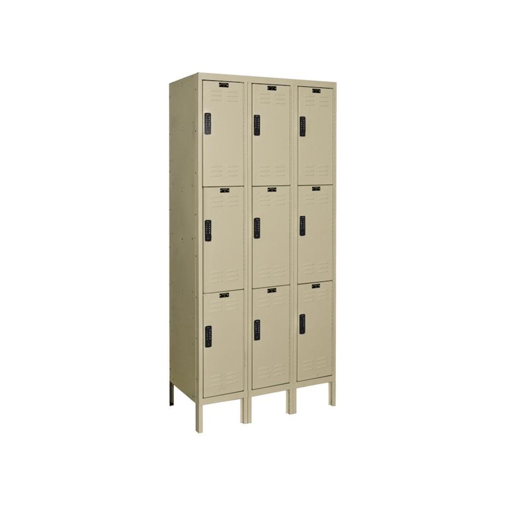 Hallowell DigiTech Electronic Locker, 729 Tan, Triple Tier, 3-Wide, Assembled. Picture 1