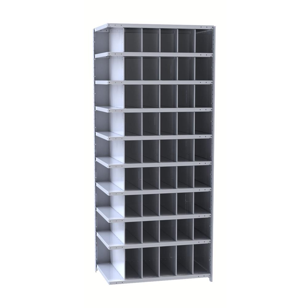 Hallowell Hi-Tech Metal Bin Shelving 36"W x 18"D x 87"H 725 Dark Gray  Add-on Unit (48) 6"W x 9"H, (6) 6"W x 12"H Bins. Picture 1