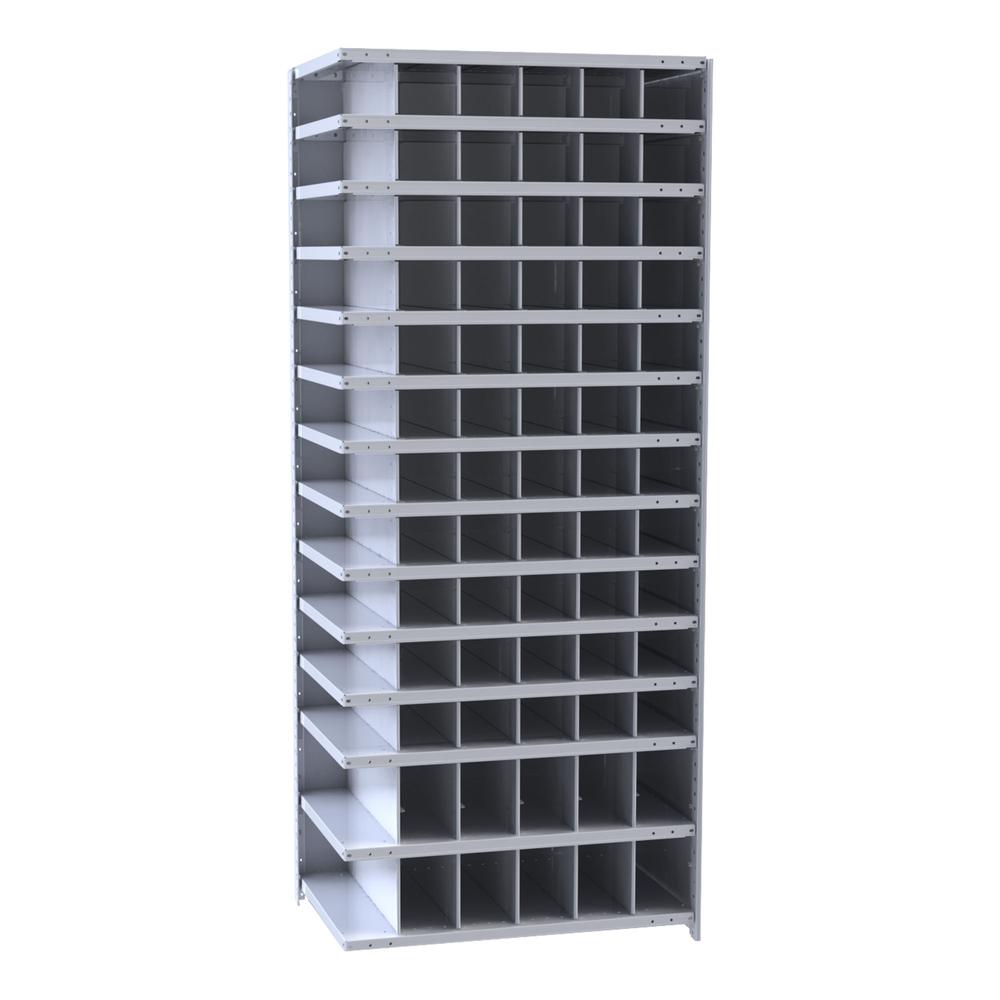Hallowell Hi-Tech Metal Bin Shelving 36"W x 18"D x 87"H 725 Dark Gray  Add-on Unit (66) 6"W x 6"H, (12) 6"W x 9"H Bins. Picture 1