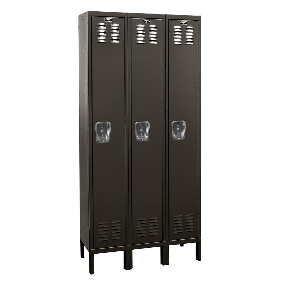 Hallowell Premium Locker, 708 Black, Single Tier, 3-Wide, Assembled. Picture 1