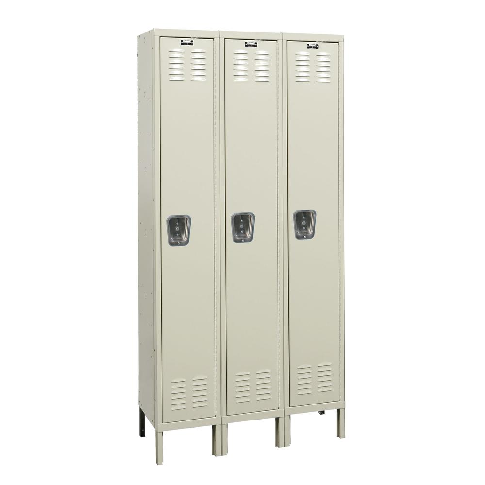 Hallowell Galvanite Locker, 729 Tan, Single Tier, 3-Wide, Assembled. Picture 1