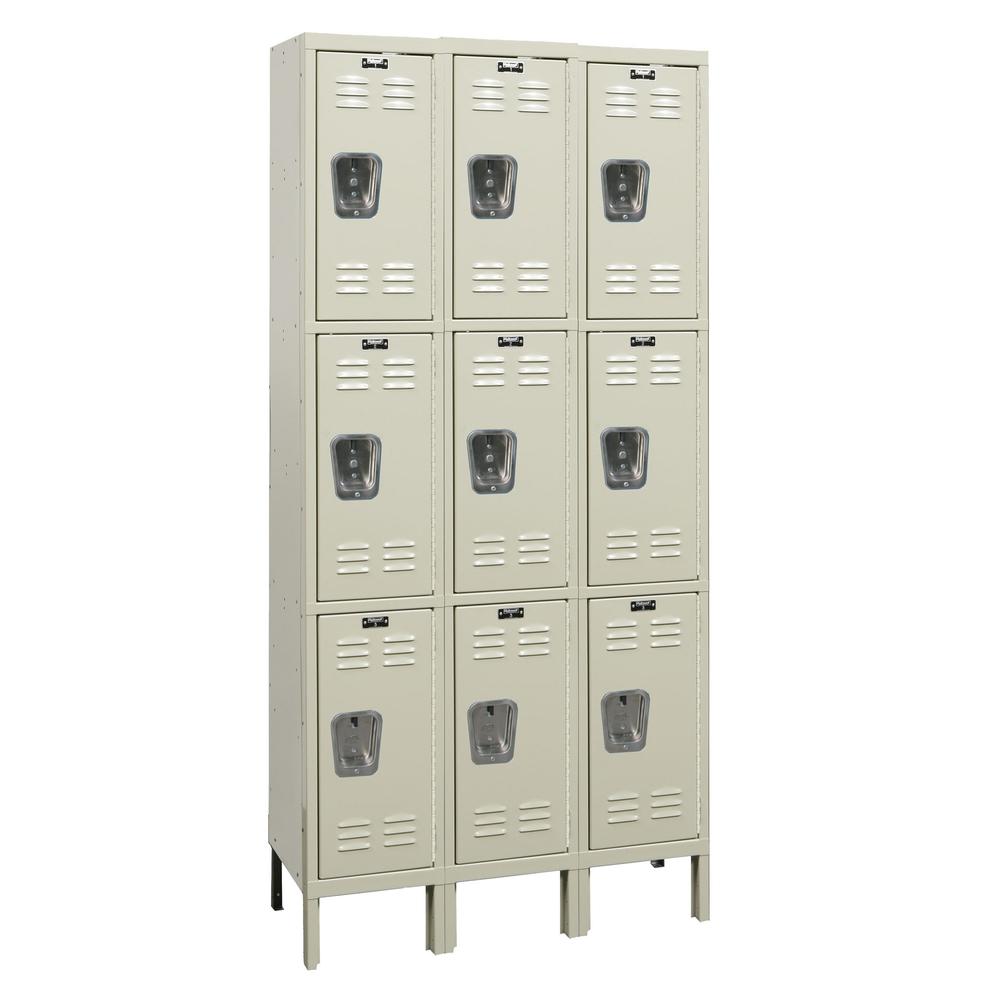 Hallowell Galvanite Locker, 729 Tan, Triple Tier, 3-Wide, Assembled. Picture 1