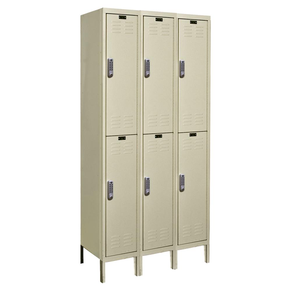 Hallowell DigiTech Electronic Locker, 729 Tan, Double Tier, 3-Wide, Assembled. Picture 1