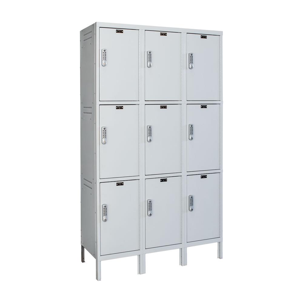 Hallowell Laptop/Backpack Locker, 711 Light Gray, 3-Tier, 3-Wide, Knock-Down. Picture 1