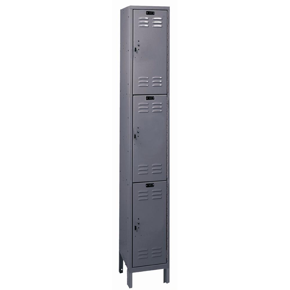 Hallowell Value Max Locker, 725 Dark Gray, Triple Tier, 1-Wide, Assembled. Picture 1