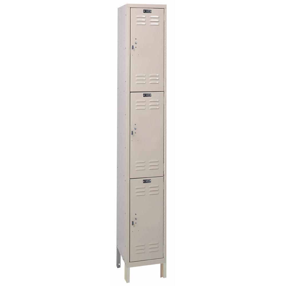 Hallowell Value Max Locker, 729 Tan, Triple Tier, 1-Wide, Assembled. Picture 1