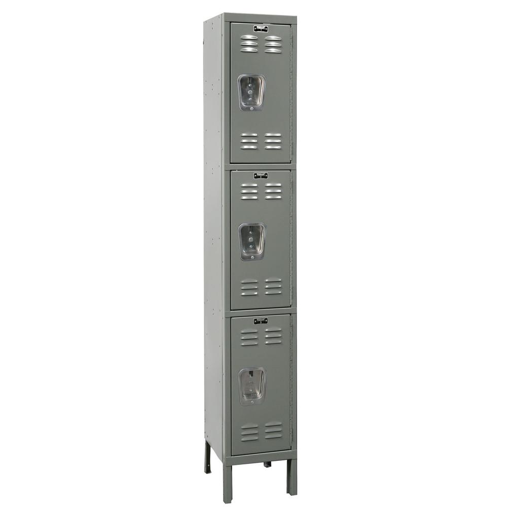 Hallowell Premium Locker, 725 Dark Gray, Triple Tier, 1-Wide, Assembled. Picture 1