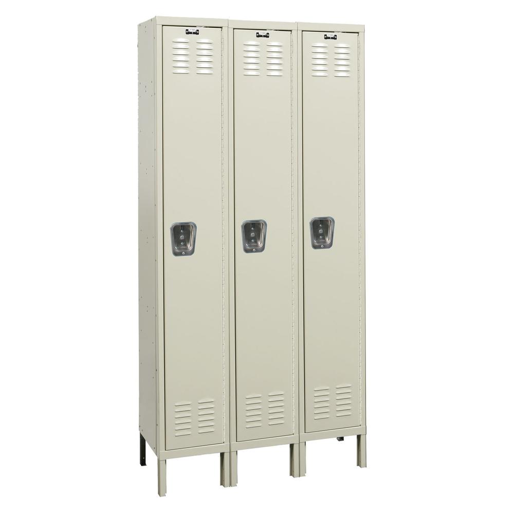 Hallowell Premium Locker, 729 Tan, Single Tier, 3-Wide, Knock-Down. Picture 1