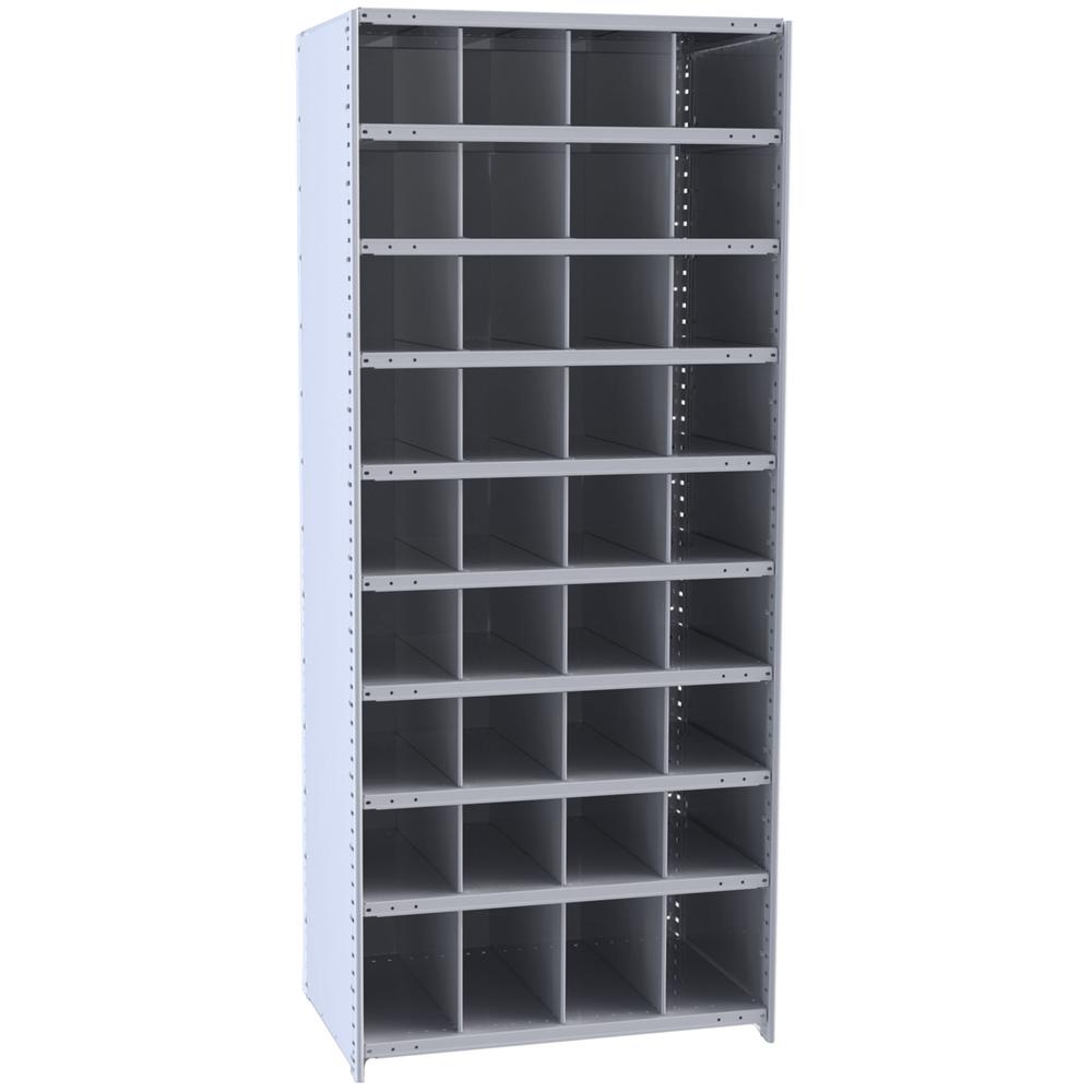 Hallowell Hi-Tech Metal Bin Shelving 36"W x 12"D x 87"H 725 Dark Gray  Starter Unit (32) 9"W x 9"H, (4) 9"W x 12"H Bins. Picture 1