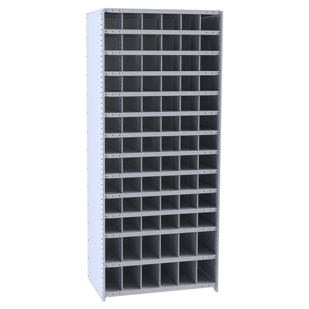 Hallowell Hi-Tech Metal Bin Shelving 36"W x 12"D x 87"H 725 Dark Gray  Starter Unit (66) 6"W x 6"H, (12) 6"W x 9"H Bins. Picture 1