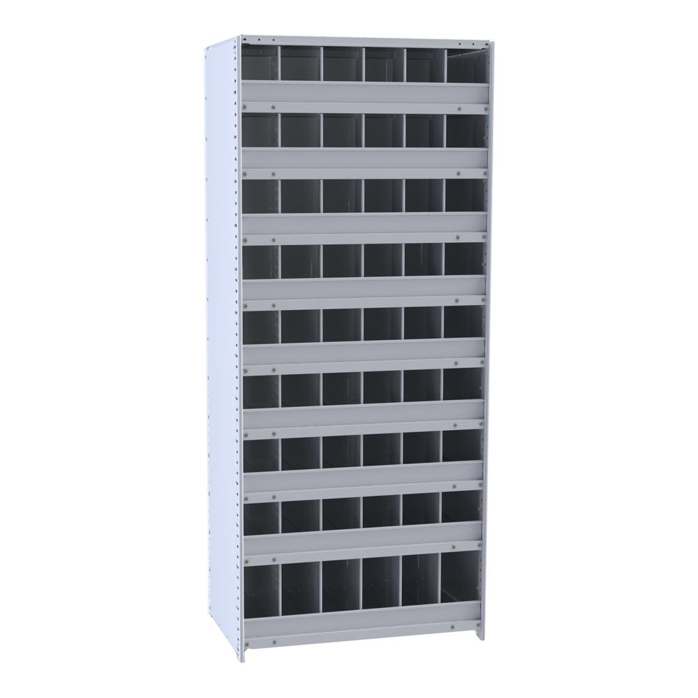 Hallowell Hi-Tech Metal Bin Shelving 36"W x 12"D x 87"H 725 Dark Gray  Starter Unit (48) 6"W x 9"H, (6) 6"W x 12"H Bins With 3" Bin Fronts. Picture 1