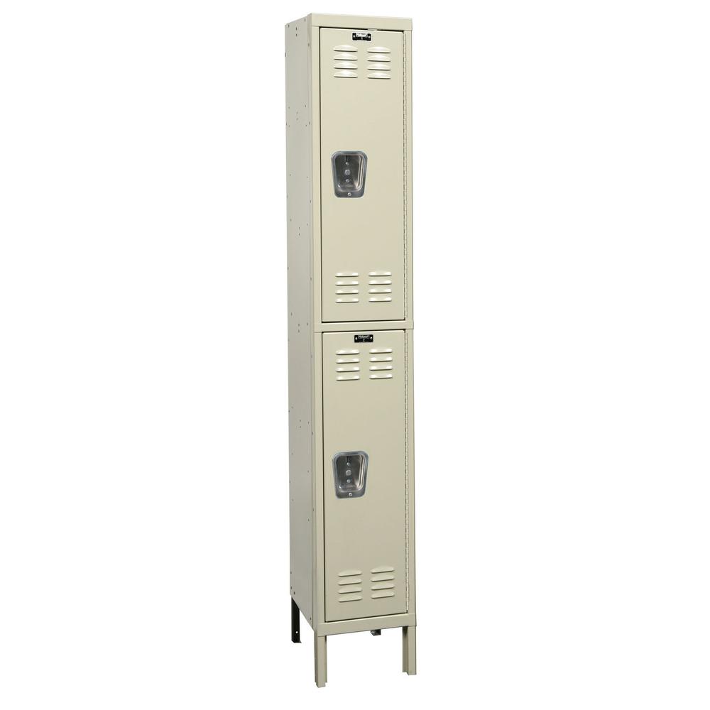 Hallowell Premium Locker, 729 Tan, Double Tier, 1-Wide, Knock-Down. Picture 1