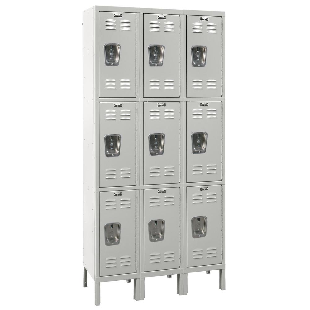 Hallowell Premium Locker, 711 Light Gray, Triple Tier, 3-Wide, Assembled. Picture 1