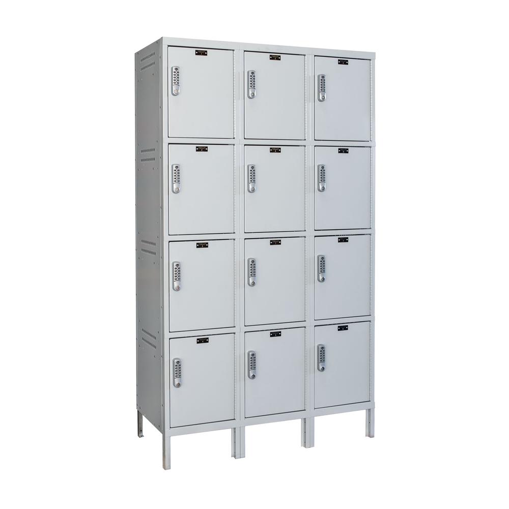 Hallowell Laptop/Backpack Locker, 711 Light Gray, 4-Tier, 3-Wide, Assembled. Picture 1