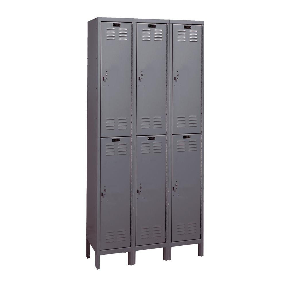 Hallowell Value Max Locker, 725 Dark Gray, Double Tier, 3-Wide, Assembled. Picture 1