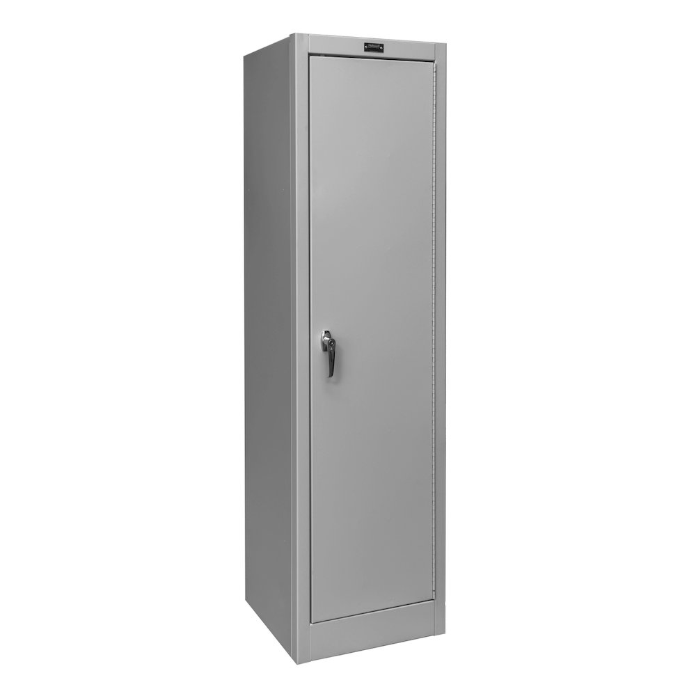 600 Series Slimline Storage Cabinet, 18"W x 18"D x 66"H, 711 Light Gray, Single Tier, Single Solid Door, 1-Wide, Assembled. Picture 1