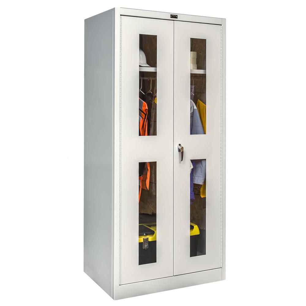 800 Series Stationary Wardrobe Cabinet, 48"W  x 18"D x 78"H, 711 Light Gray - Antimicrobial, Single Tier, Double Safety-View Door, 1-Wide, Assembled. Picture 2