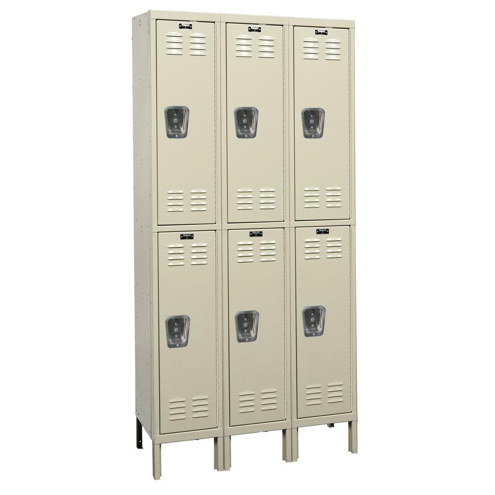 Hallowell Premium Locker, 729 Tan, Double Tier, 3-Wide, Knock-Down. Picture 1