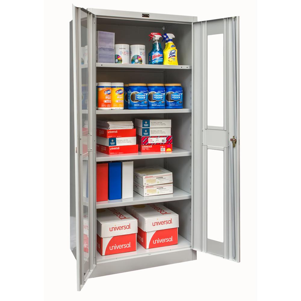 800 Series Stationary Storage Cabinet, 36"W  x 18"D x 78"H, 711 Light Gray - Antimicrobial, Single Tier, Double Safety-View Door, 1-Wide, Knock-down. Picture 1