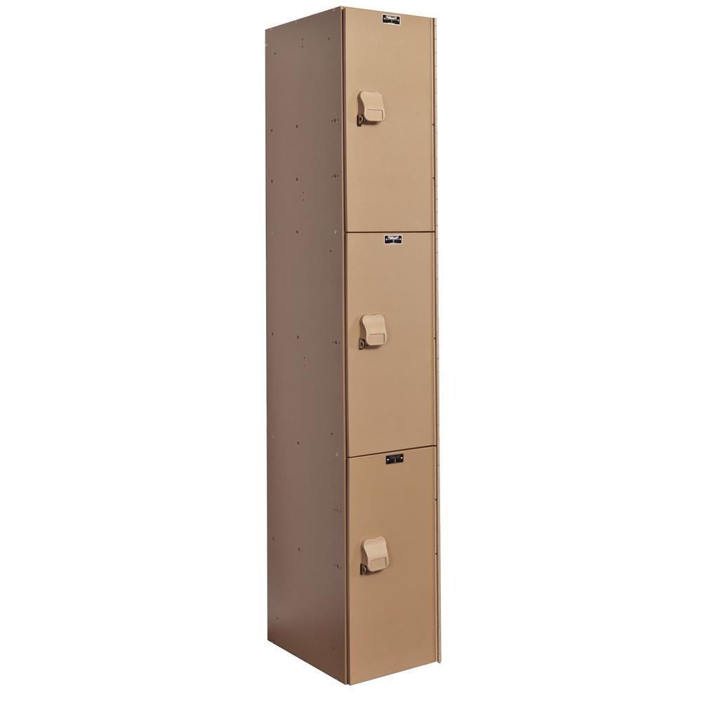 AquaMax Plastic Locker, Taupe Body and Doors, Triple Tier, 1-Wide, Assembled. Picture 1