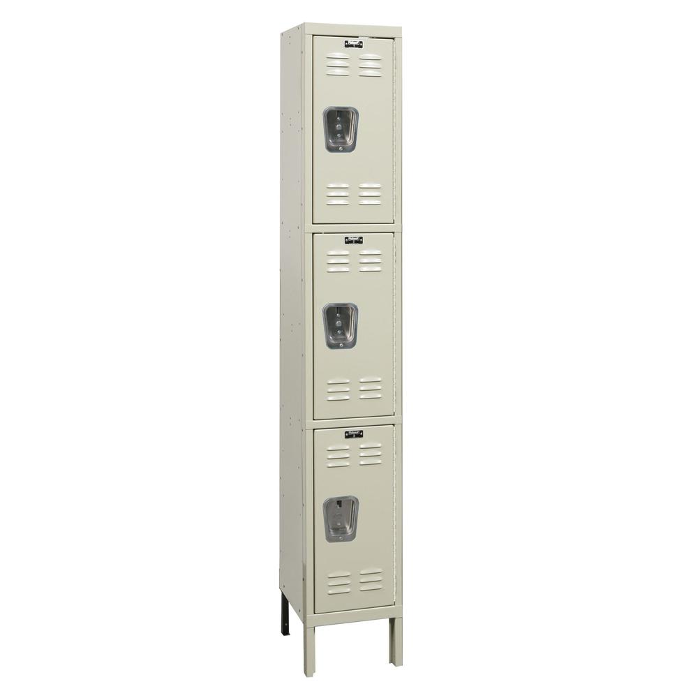 Hallowell Galvanite Locker, 729 Tan, Triple Tier, 1-Wide, Knock-Down. Picture 1
