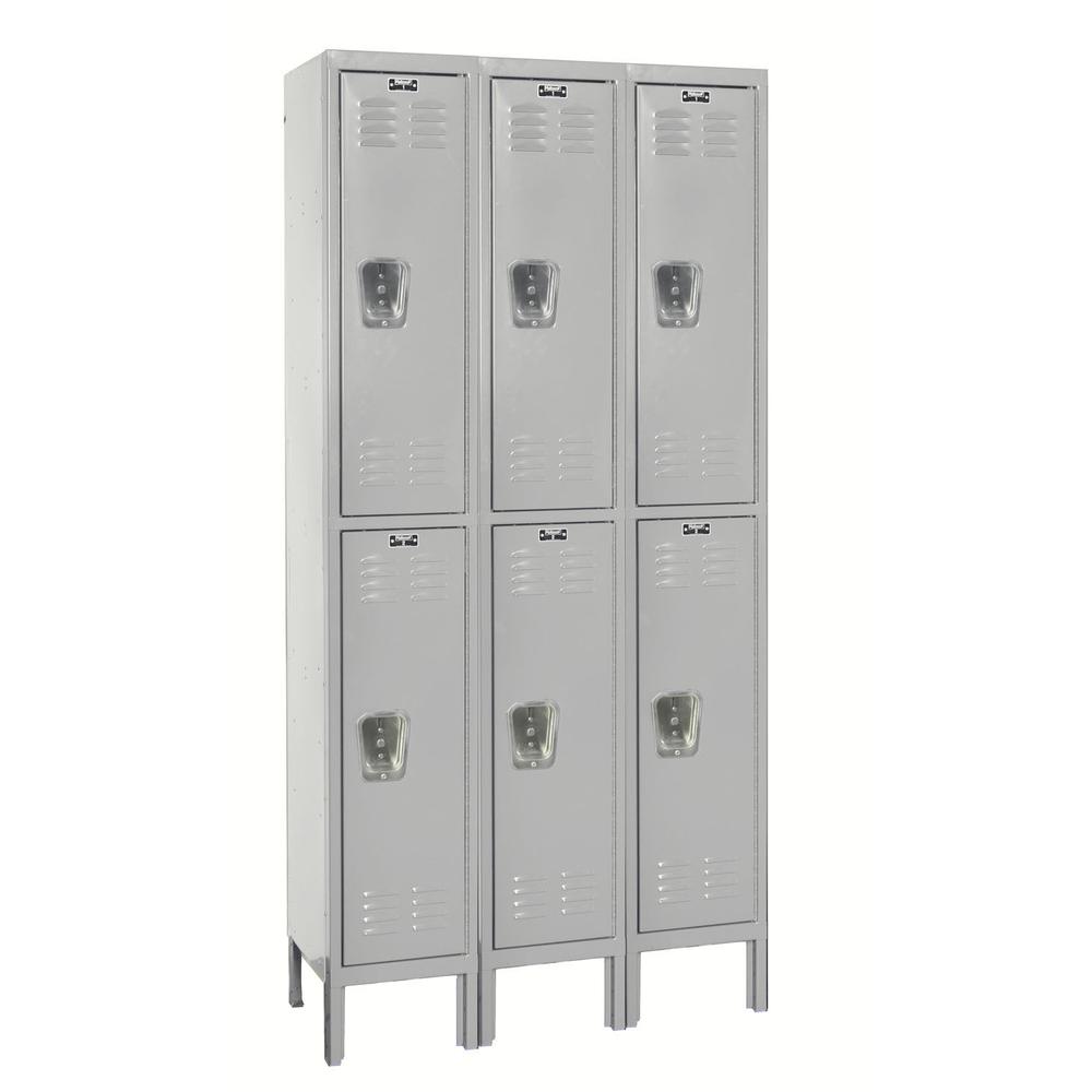 Hallowell Premium Locker, 711 Light Gray, Double Tier, 3-Wide, Knock-Down. Picture 1