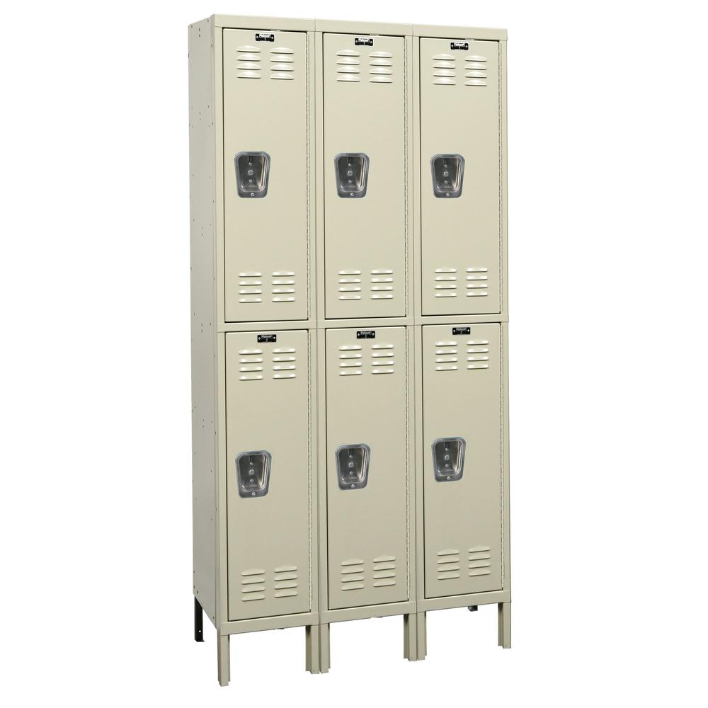 Hallowell Galvanite Locker, 729 Tan, Double Tier, 3-Wide, Knock-Down. Picture 1