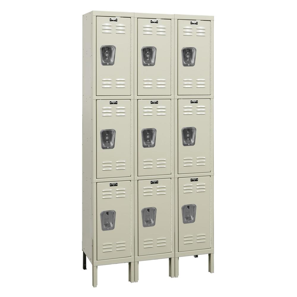 Hallowell Premium Locker, 729 Tan, Triple Tier, 3-Wide, Knock-Down. Picture 1