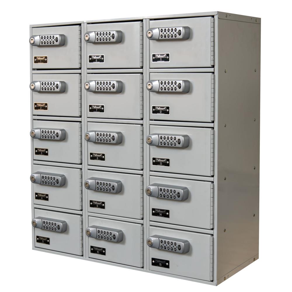 Hallowell Cell Phone/Tablet Locker, 711 Light Gray, 5-Tier, 3-Wide, Assembled. Picture 1