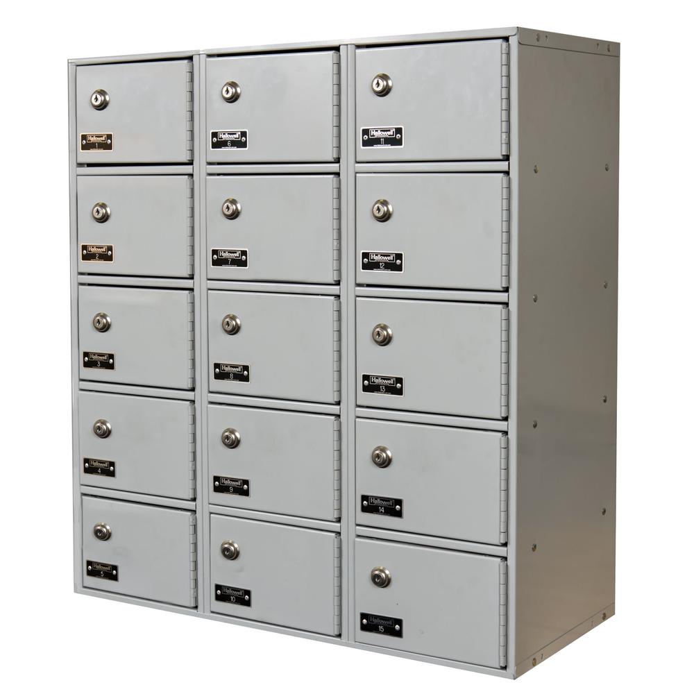 Hallowell Cell Phone/Tablet Locker, 711 Light Gray, 5-Tier, 3-Wide, Assembled. Picture 1