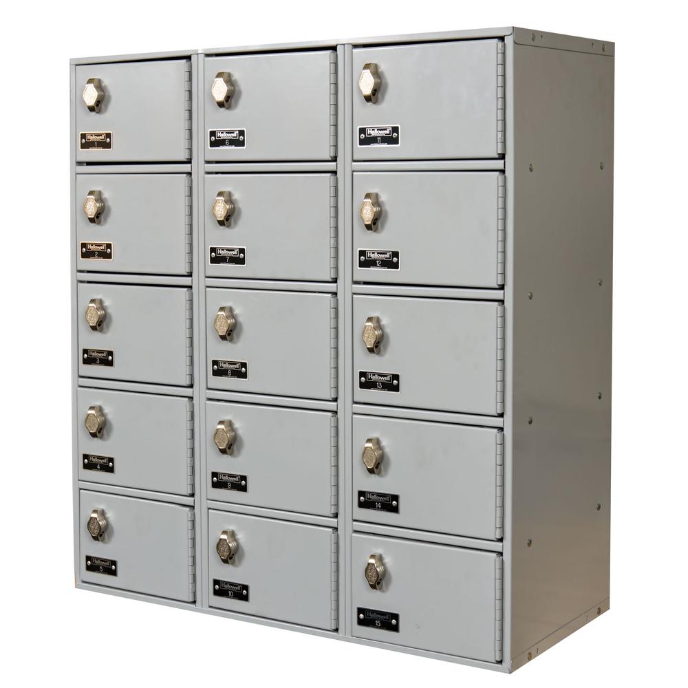 Hallowell Cell Phone/Tablet Locker, 711 Light Gray, 5-Tier, 3-Wide, Assembled. Picture 1
