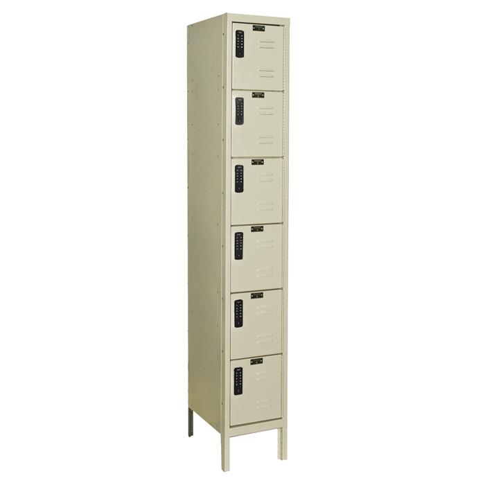 Hallowell DigiTech Electronic Locker, 729 Tan, 6-Tier, 1-Wide, Knock-Down. Picture 1