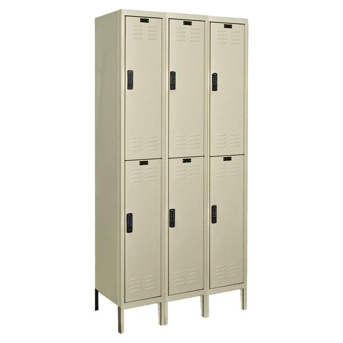 Hallowell DigiTech Electronic Locker, 729 Tan, Double Tier, 3-Wide, Knock-Down. Picture 1