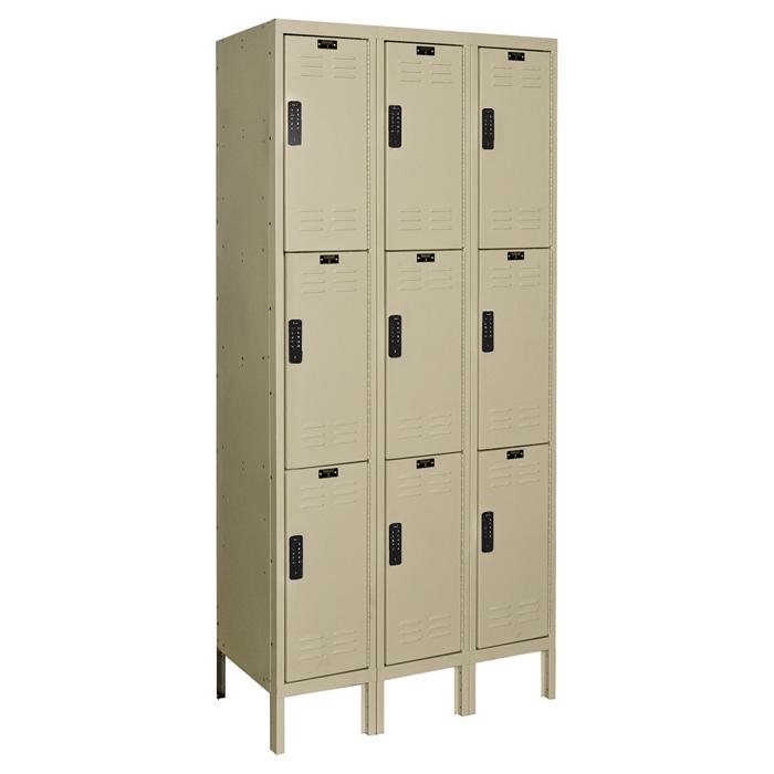 Hallowell DigiTech Electronic Locker, 729 Tan, Triple Tier, 3-Wide, Knock-Down. Picture 1
