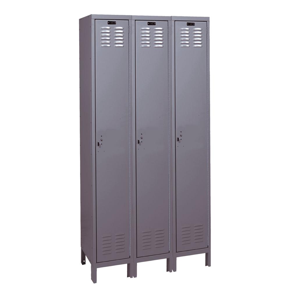 Hallowell Value Max Locker, 725 Dark Gray, Single Tier, 3-Wide, Knock-Down. Picture 1