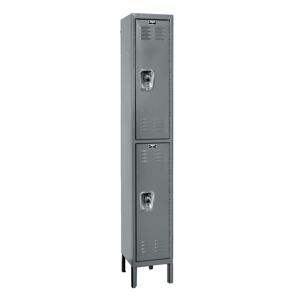 Hallowell ReadyBuilt Locker, 725 Dark Gray, Double Tier, 1-Wide, Assembled. Picture 1