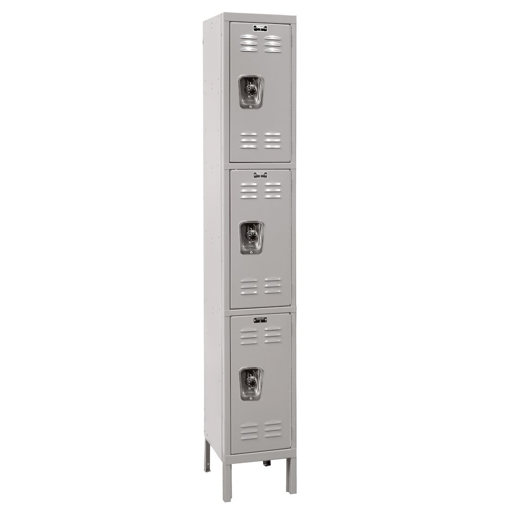 Hallowell ReadyBuilt Locker, 711 Light Gray, Triple Tier, 1-Wide, Assembled. Picture 1