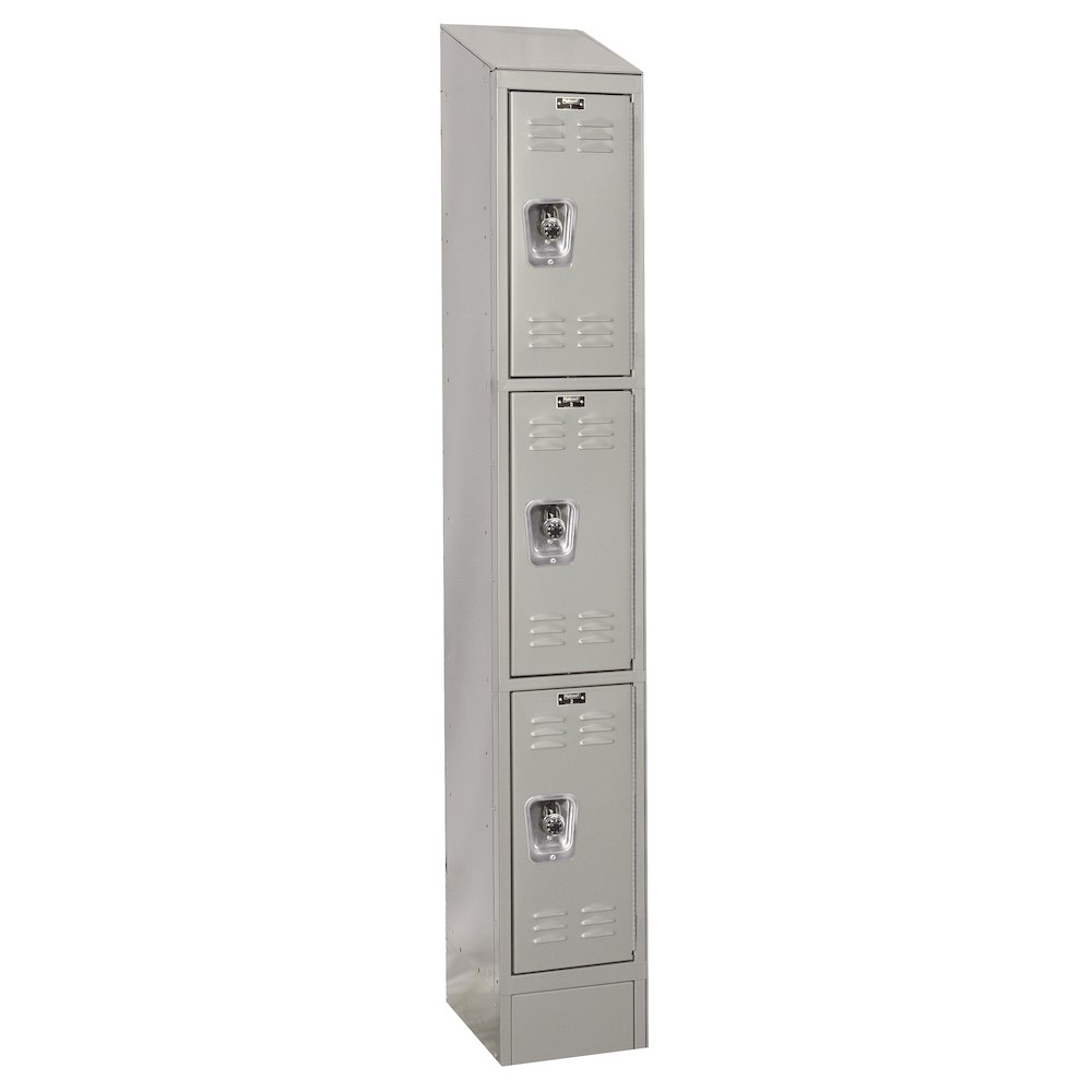 Hallowell ReadyBuilt II Locker, 711 Light Gray, Triple Tier, 1-Wide, Assembled. Picture 1