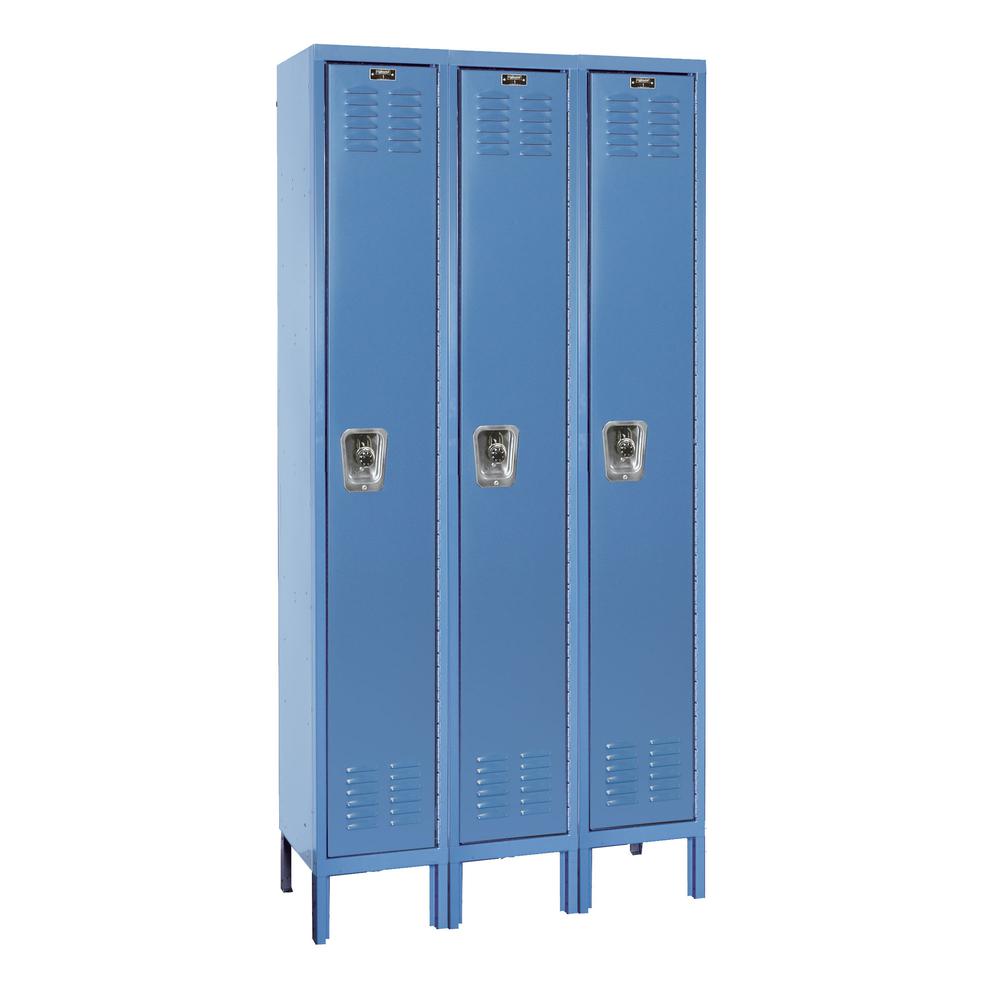 Hallowell ReadyBuilt Locker, 707 Marine Blue, Single Tier, 3-Wide, Assembled. Picture 1