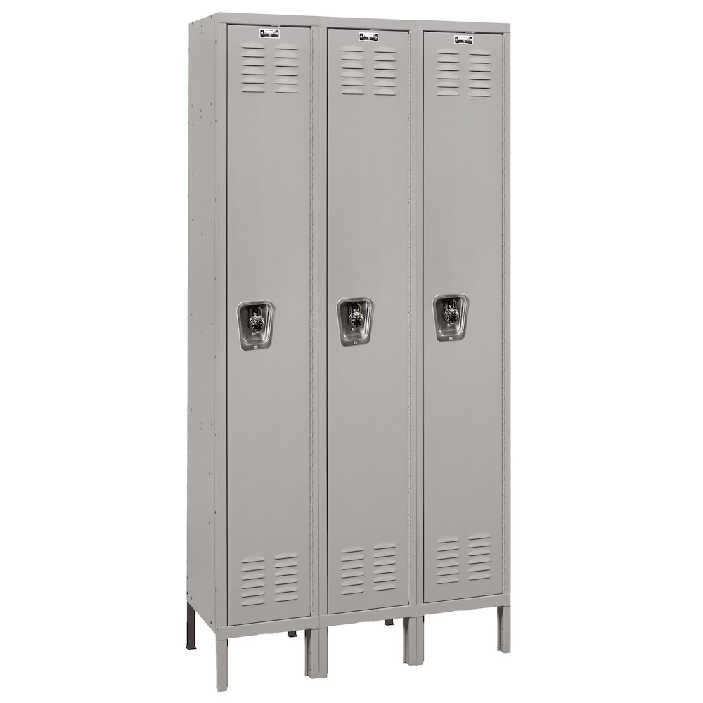 Hallowell ReadyBuilt Locker, 711 Light Gray, Single Tier, 3-Wide, Assembled. Picture 1
