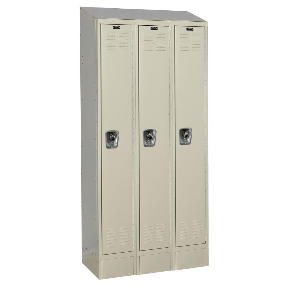 Hallowell ReadyBuilt II Locker, 729 Tan, Single Tier, 3-Wide, Assembled. Picture 1
