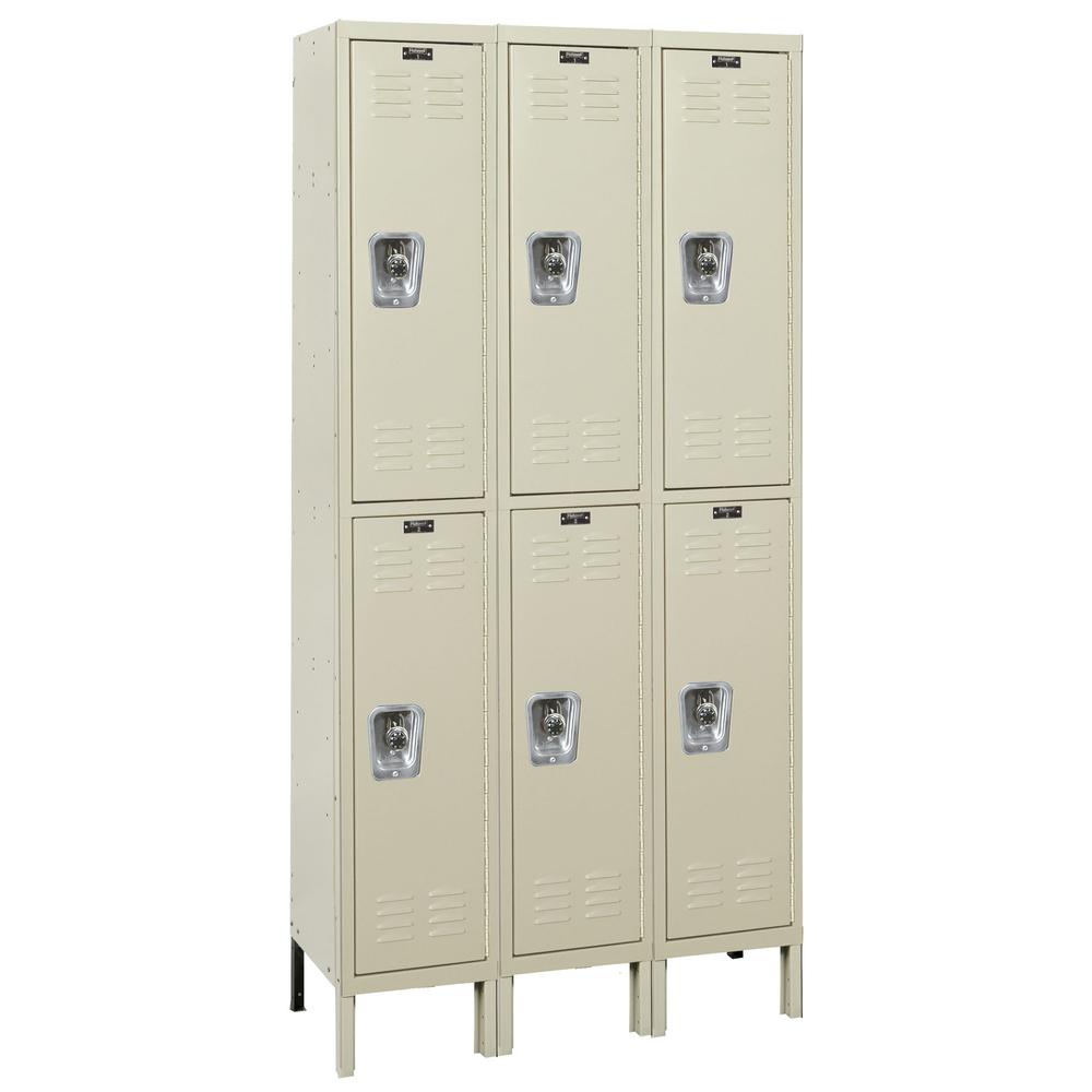 Hallowell ReadyBuilt Locker, 729 Tan, Double Tier, 3-Wide, Assembled. Picture 1