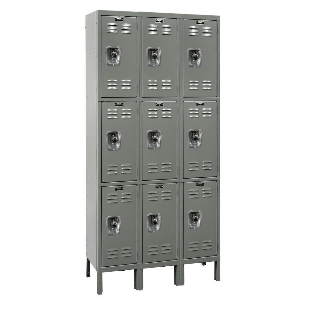 Hallowell ReadyBuilt Locker, 725 Dark Gray, Triple Tier, 3-Wide, Assembled. Picture 1