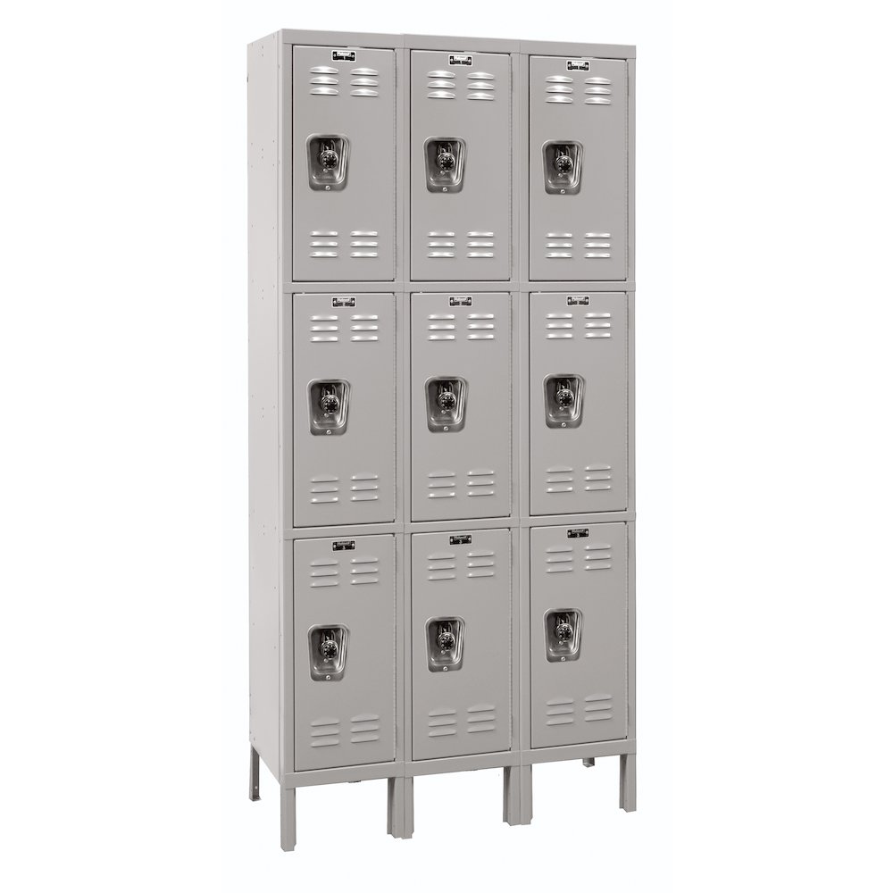 Hallowell ReadyBuilt Locker, 711 Light Gray, Triple Tier, 3-Wide, Assembled. Picture 1