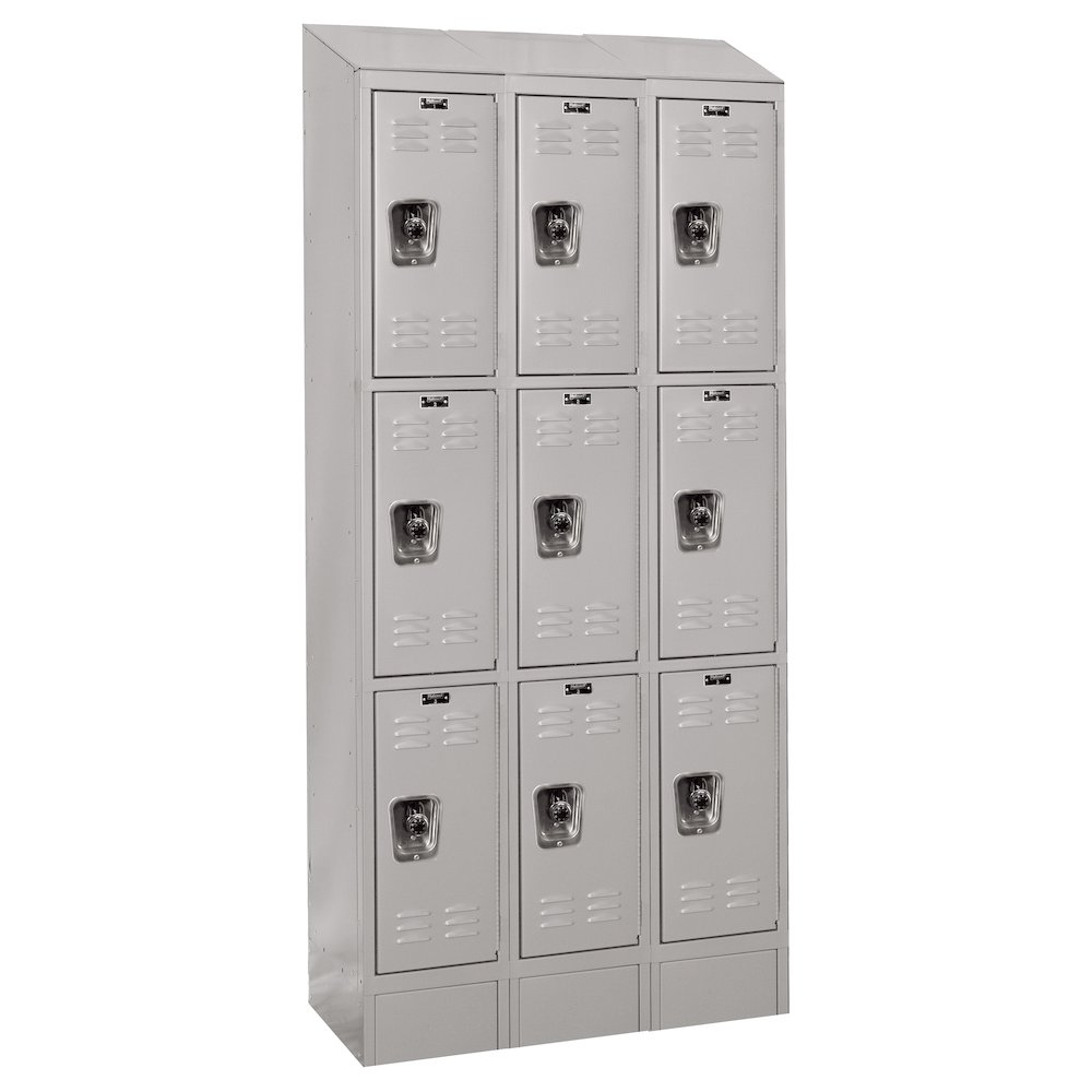 Hallowell ReadyBuilt II Locker, 711 Light Gray, Triple Tier, 3-Wide, Assembled. Picture 1