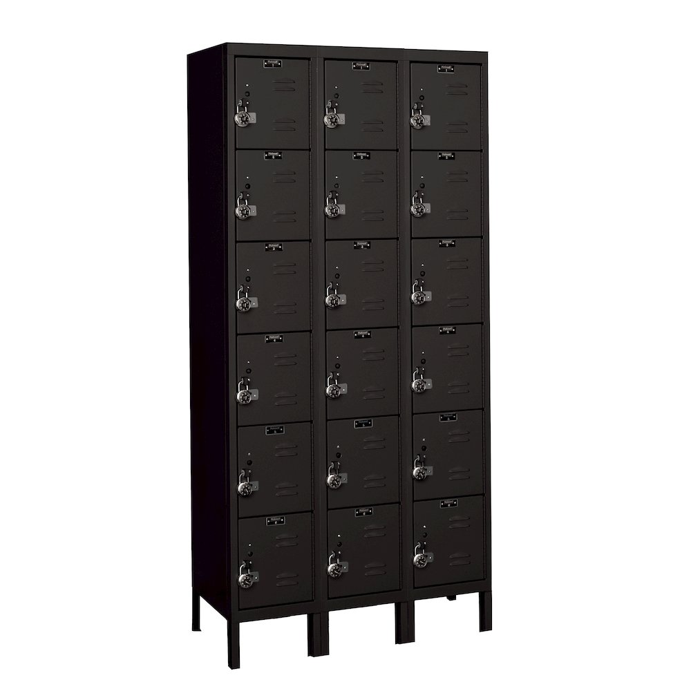 Hallowell ReadyBuilt Locker, 708 Black, 6-Tier, 3-Wide, Assembled. Picture 1