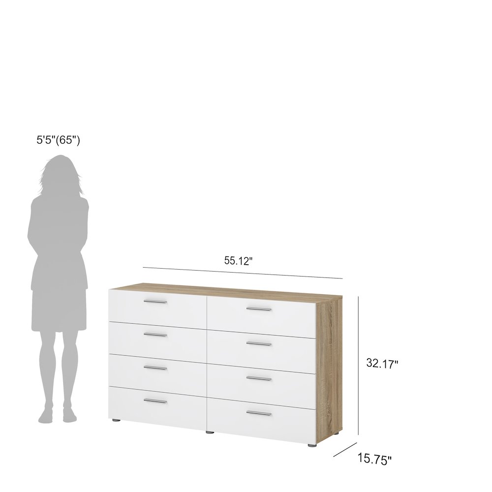 Austin 8 Drawer Double Dresser, Oak Structure/White High Gloss. Picture 3